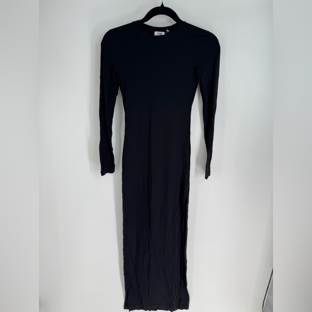 Cham Long Sleeve Side Slit U Neck Maxi Dress